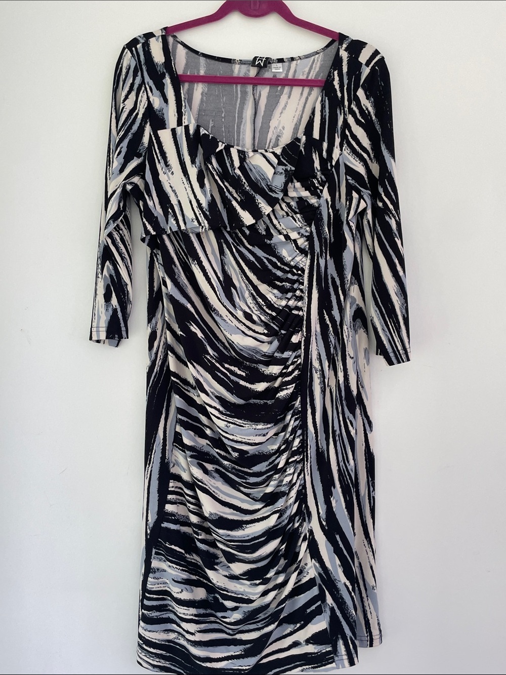 Marc Bouwer Black & Cream Abstract Ruched Women’s Dress Large